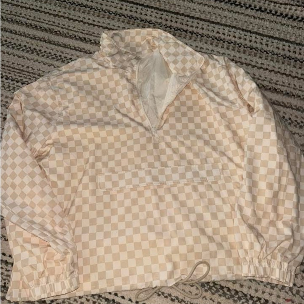 Checkered Beige Pullover Windbreaker (Rain) Jacket
